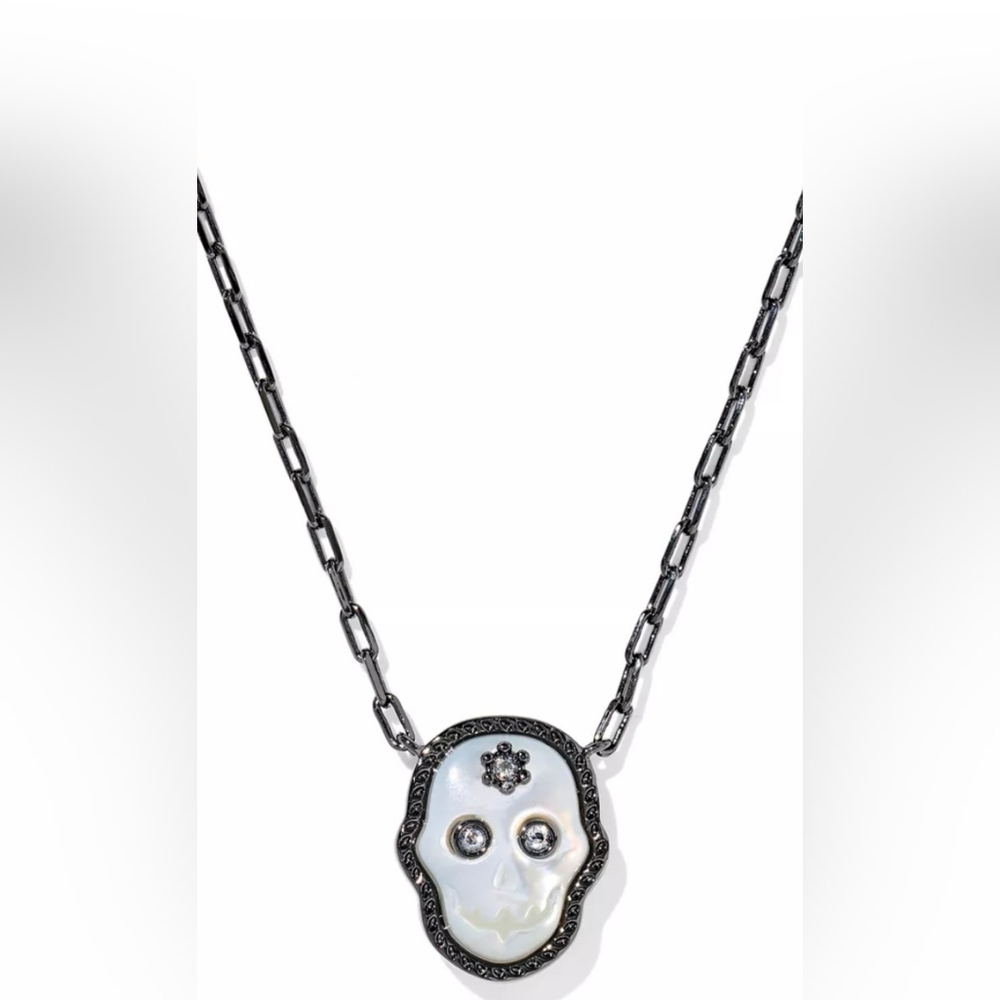 Kendra Scott NWT Skeleton Short Pendant Necklace Gunmetal Dustbag Included